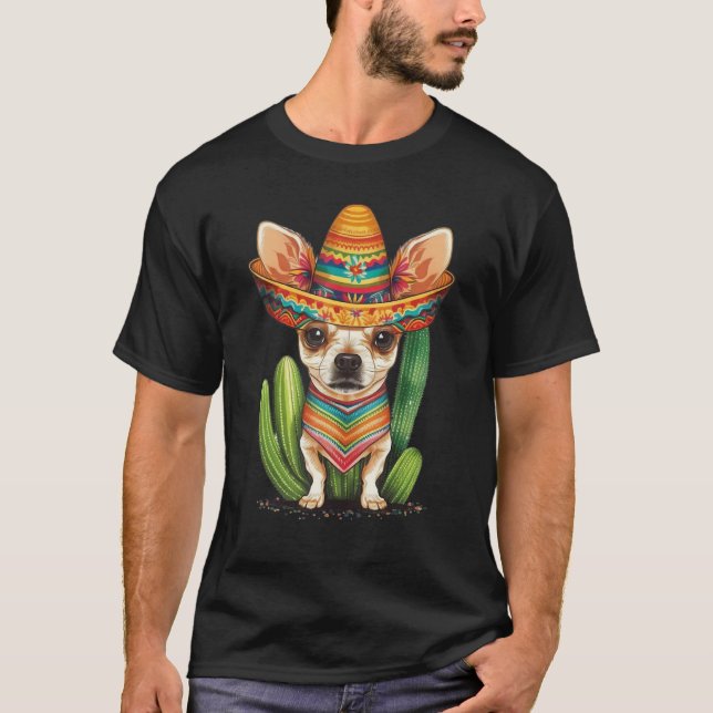 Cute Mexican Chihuahua Hat Cinco De Mayo Cactus Do T-Shirt (Front)
