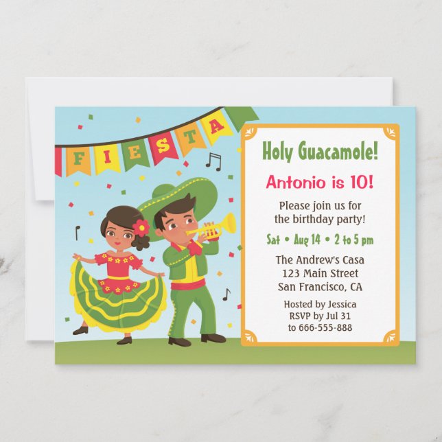 Cute Mexican Fiesta Hispanic Kids Birthday Party Invitation (Front)