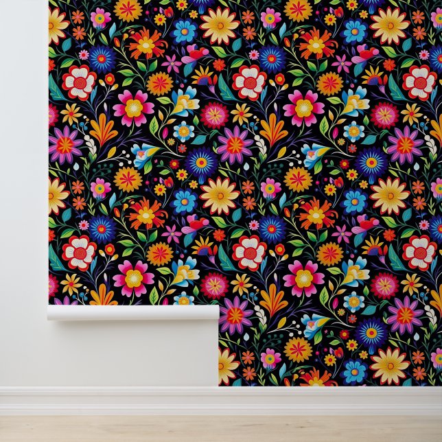 Cute Mexican flowers tiled pattern Wallpaper (Application)
