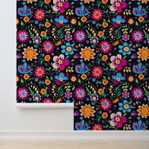 Cute Mexican flowers tiled pattern Wallpaper