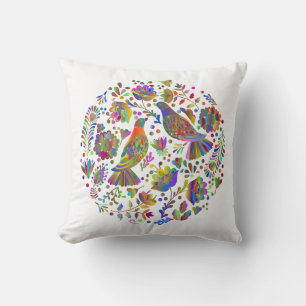 Cute Mexican Folk Art, Birds and Flowers Cushion