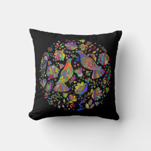 Cute Mexican Folk Art, Birds and Flowers Cushion