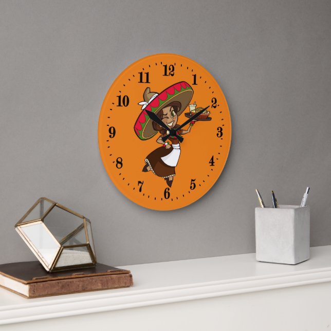Cute Mexican lady decor Large Clock (Office)