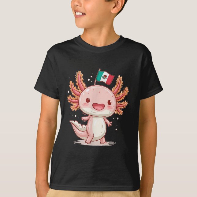 Cute Mexico Axolotl Costume For Boys And Girls  T-Shirt (Front)
