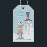 Cute Mice and Snowman Merry Christmas Gift Tags<br><div class="desc">A sweet design tag for your Christmas gifts of three cute mice building a snowman. Fully customisable.</div>