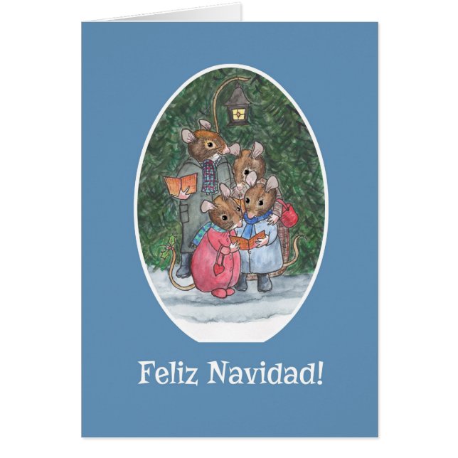 Cute Mice Carol Singers Spanish Christmas Card (Front)