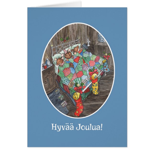 Cute Mice Christmas Stockings Finnish Greeting (Front)