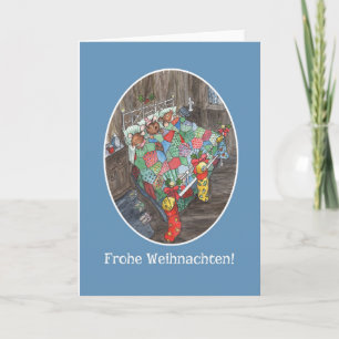 Cute Mice Christmas Stockings German Greeting Holiday Card