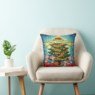 Cute Mice Cookies Christmas Tree Festive Cheerful Cushion