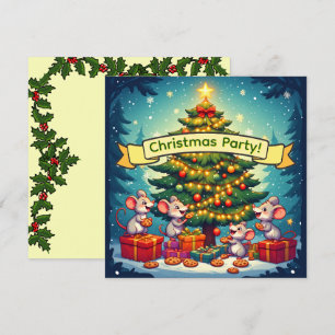 Cute Mice Cookies Christmas Tree Festive Cheerful Invitation