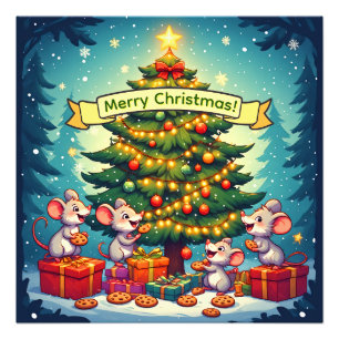 Cute Mice Cookies Christmas Tree Festive Cheerful Photo Print