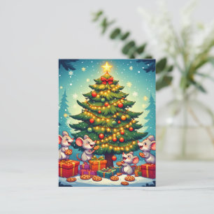 Cute Mice Cookies Christmas Tree Festive Cheerful Postcard