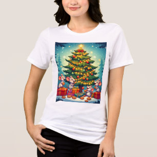 Cute Mice Cookies Christmas Tree Festive Cheerful Tri-Blend Shirt