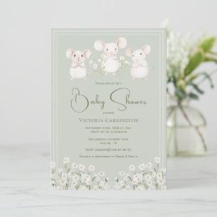 Cute Mice & Daisies Baby Shower Invitation