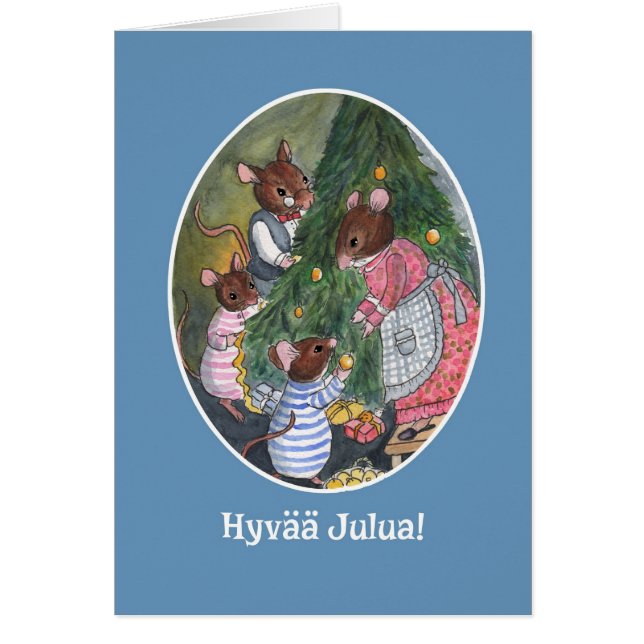 Cute Mice Decorating Christmas Tree Finnish (Front)