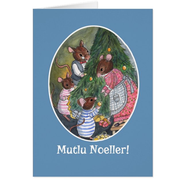 Cute Mice Decorating Christmas Tree Turkish (Front)