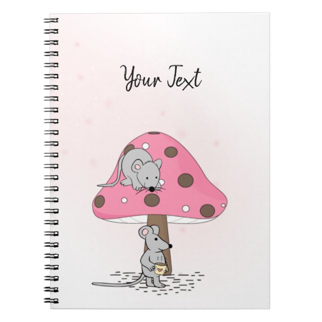 Cute Mice Watercolor Pink Custom  Notebook (Front)