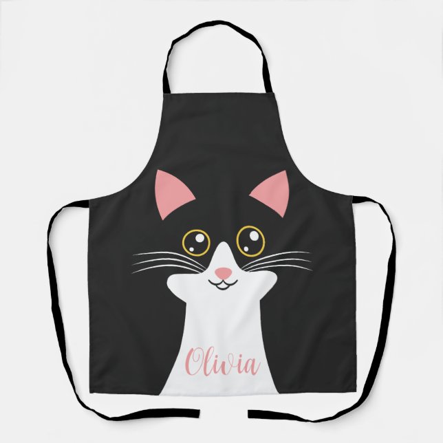 Cute Mid Century black cat portrait Apron (Front)