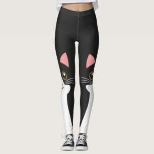 Cute Mid Century black cat portrait Leggings