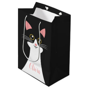 Cute Mid Century black cat portrait Medium Gift Bag