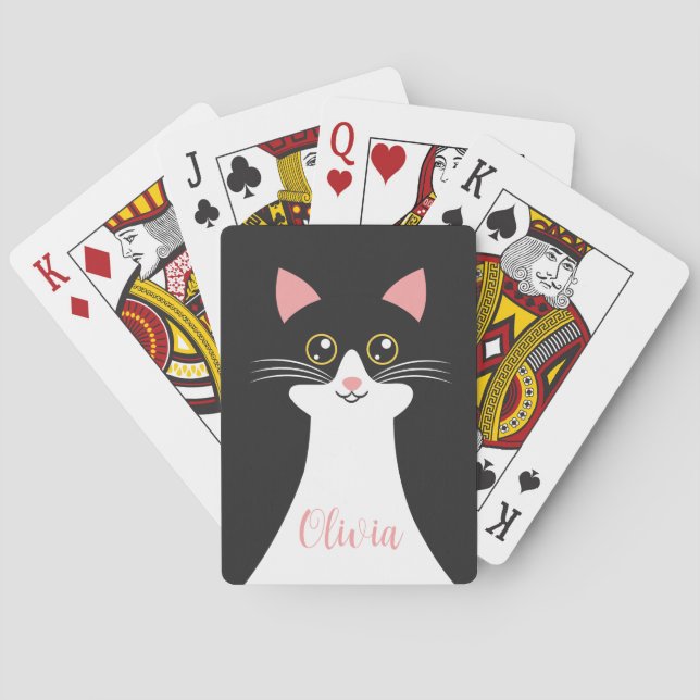 Cute Mid Century black cat portrait Playing Cards (Back)