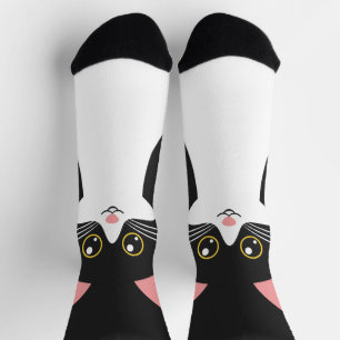 Cute Mid Century black cat portrait Socks