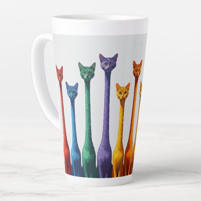 Cute mid century modern colourful retro cat  latte mug (Left Angle)