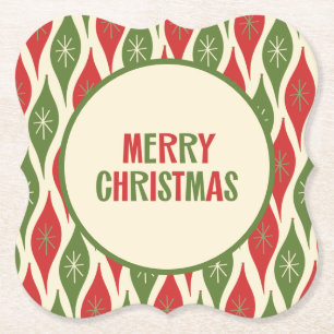 Cute Mid Century Modern Retro 50s Merry Christmas Paper Coaster