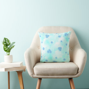cute mid century retro blue floral pattern cushion