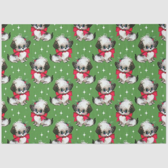 Cute Mid Century Retro Christmas Dog Tissue Paper (Front)