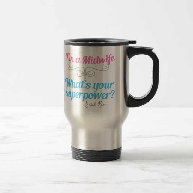 Cute Midwife Superhero Personalised Travel Mug (Right)