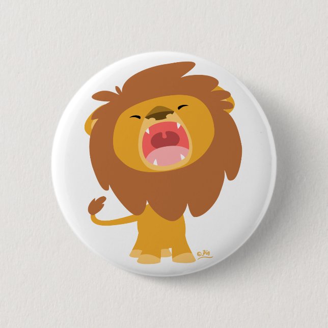 Cute Mighty  Roaring Cartoon Lion Button Badge (Front)