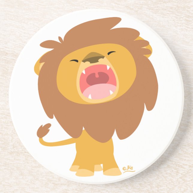 Cute Mighty  Roaring Lion Cartoon Coaster (Front)