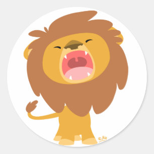 Cute Mighty Roaring Lion Cartoon round sticker