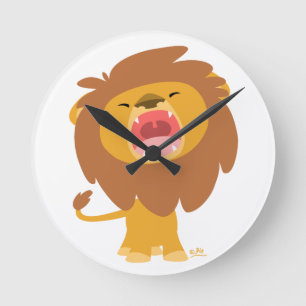 Cute Mighty  Roaring Lion Cartoon Wall Clock