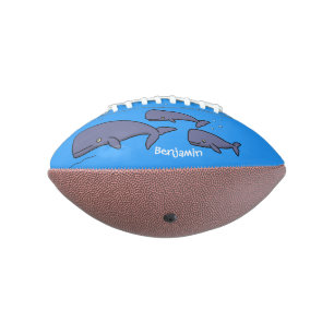 Cute migrating cartoon whales illustration american football