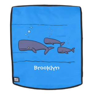 Cute migrating cartoon whales illustration backpack