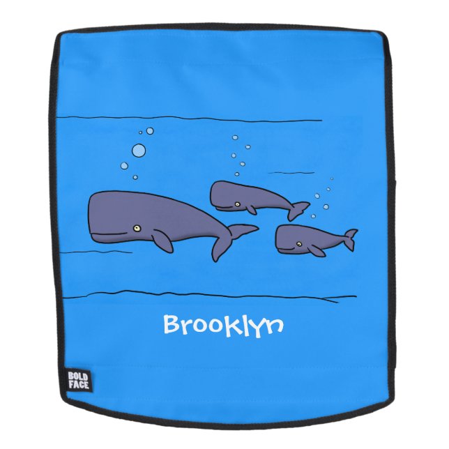 Cute migrating cartoon whales illustration backpack (Removable Face)