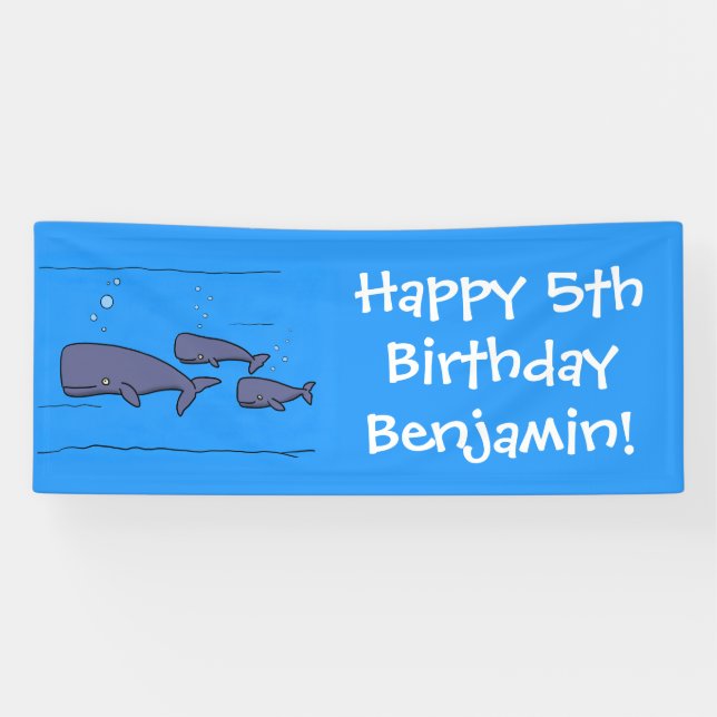 Cute migrating cartoon whales illustration banner (Horizontal)