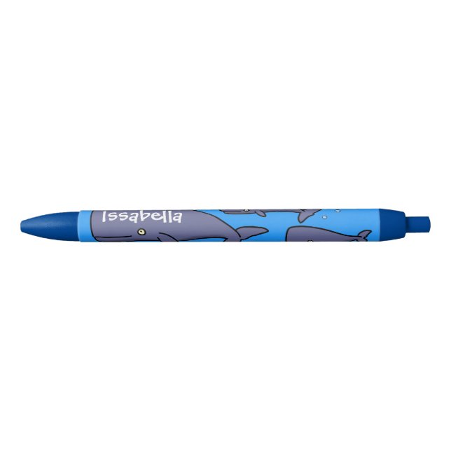Cute migrating cartoon whales illustration black ink pen (Front)