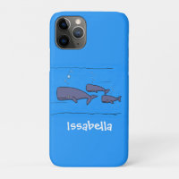 Cute migrating cartoon whales illustration
