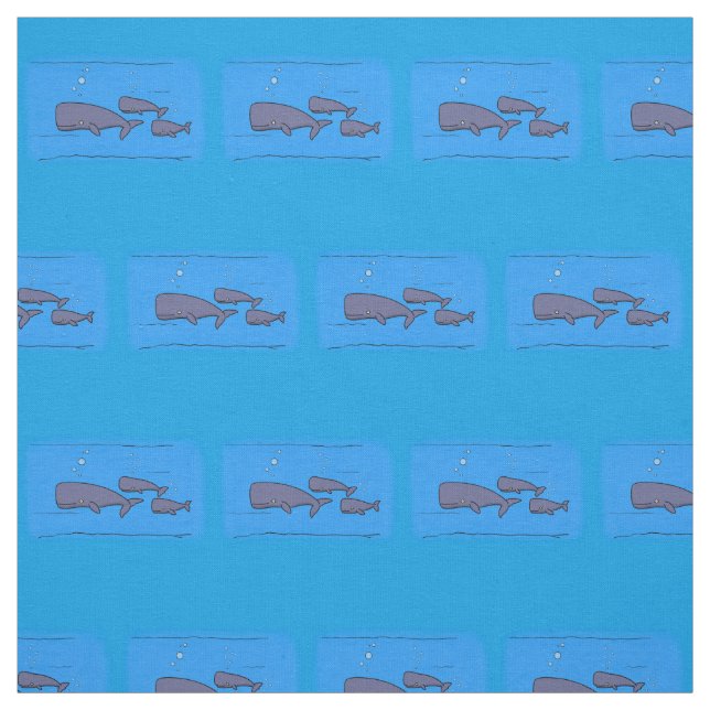Cute migrating cartoon whales illustration fabric (Swatch)