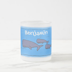 Cute migrating cartoon whales illustration frosted glass coffee mug