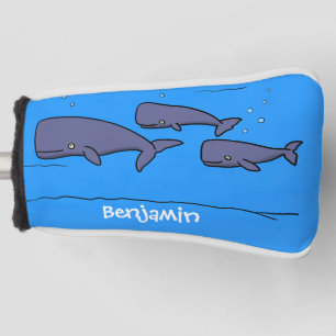 Cute migrating cartoon whales illustration golf head cover