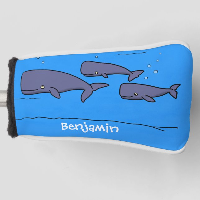 Cute migrating cartoon whales illustration golf head cover (Front)