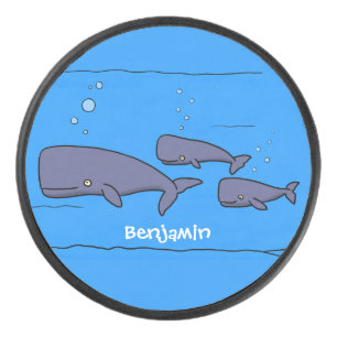 Cute migrating cartoon whales illustration hockey puck