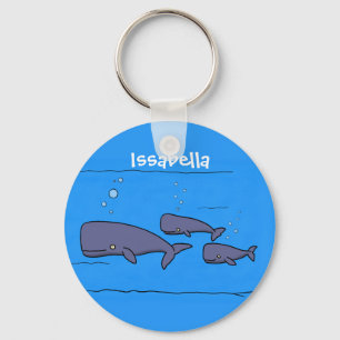 Cute migrating cartoon whales illustration key ring