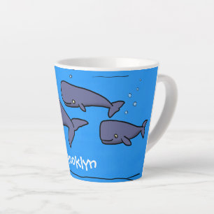 Cute migrating cartoon whales illustration latte mug