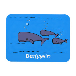 Cute migrating cartoon whales illustration magnet