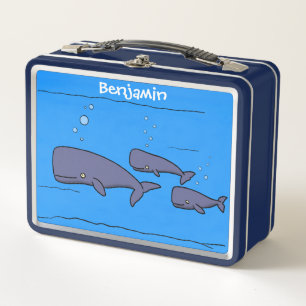 Cute migrating cartoon whales illustration metal lunch box